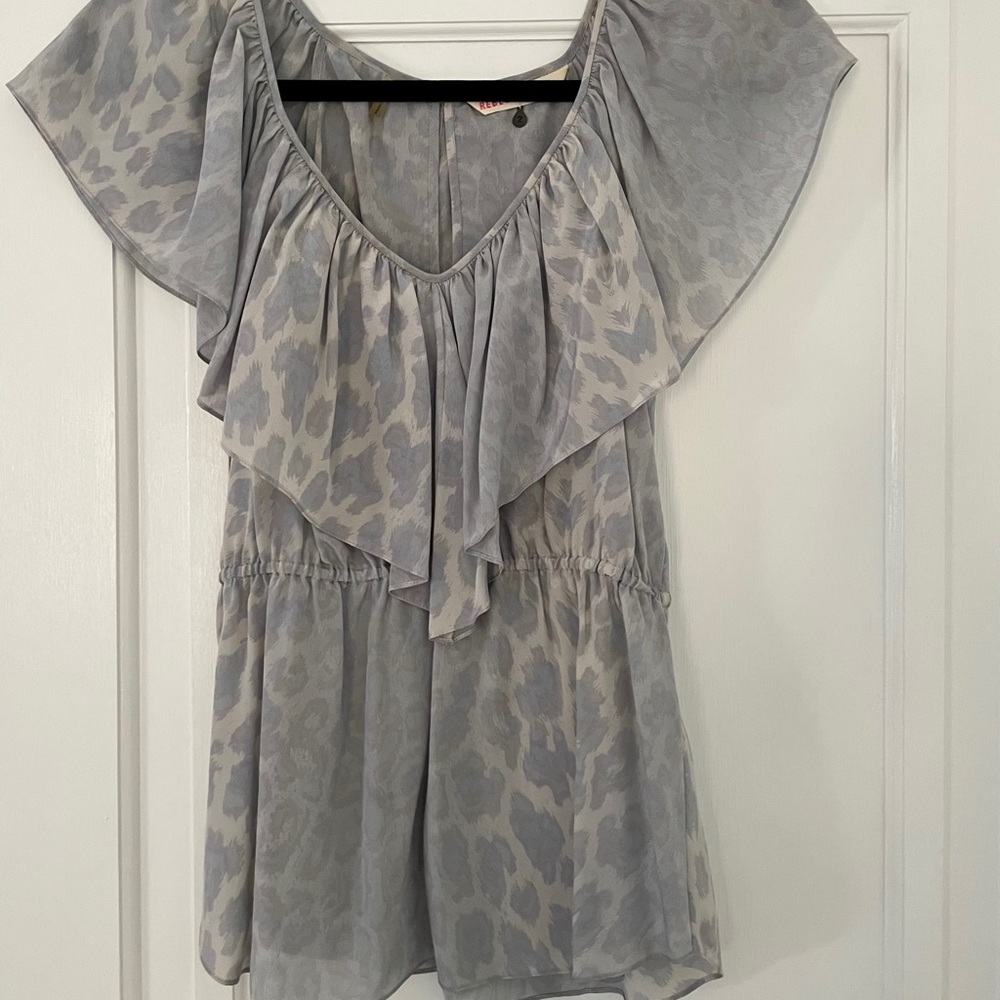 Rebecca Taylor Gray Leopard Flutter Blouse